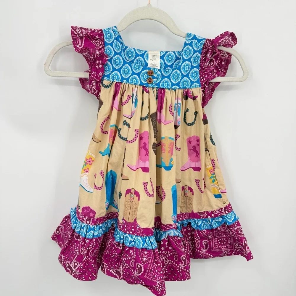 Eleanor Rose County Fair‎ Cowgirl Boot dress RARE HTF size 4 blue pink